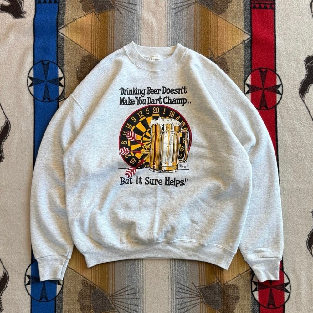 Vintage 90s Beer Darts Funny Crewneck Sweatshirt Size XL Humor Bar Party